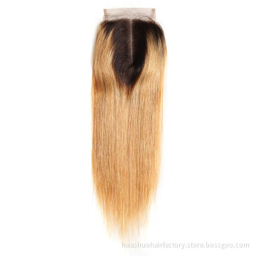 huashuo Highest Discounts Natural Overnight Delivery No Tangle Sublime Peruvian Straight Weave 1B/27 Ombre Lace Closure